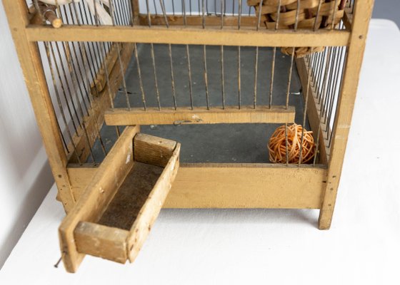 Antique French Country Poplar & Iron Bird Cage, 1900-RIU-1433131