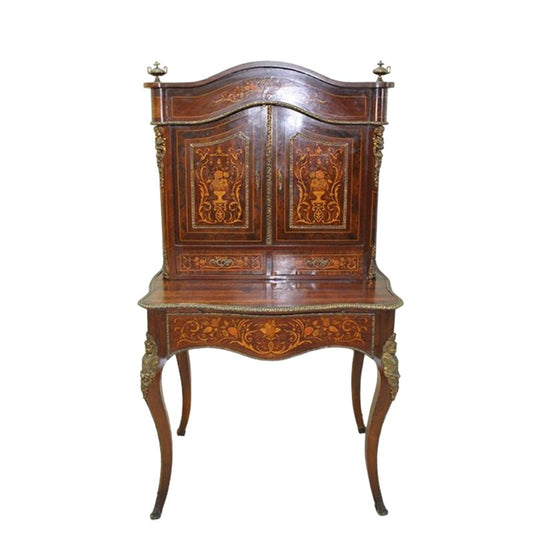 Antique French Desk with Marquetry Work and Gilded Bronze Details