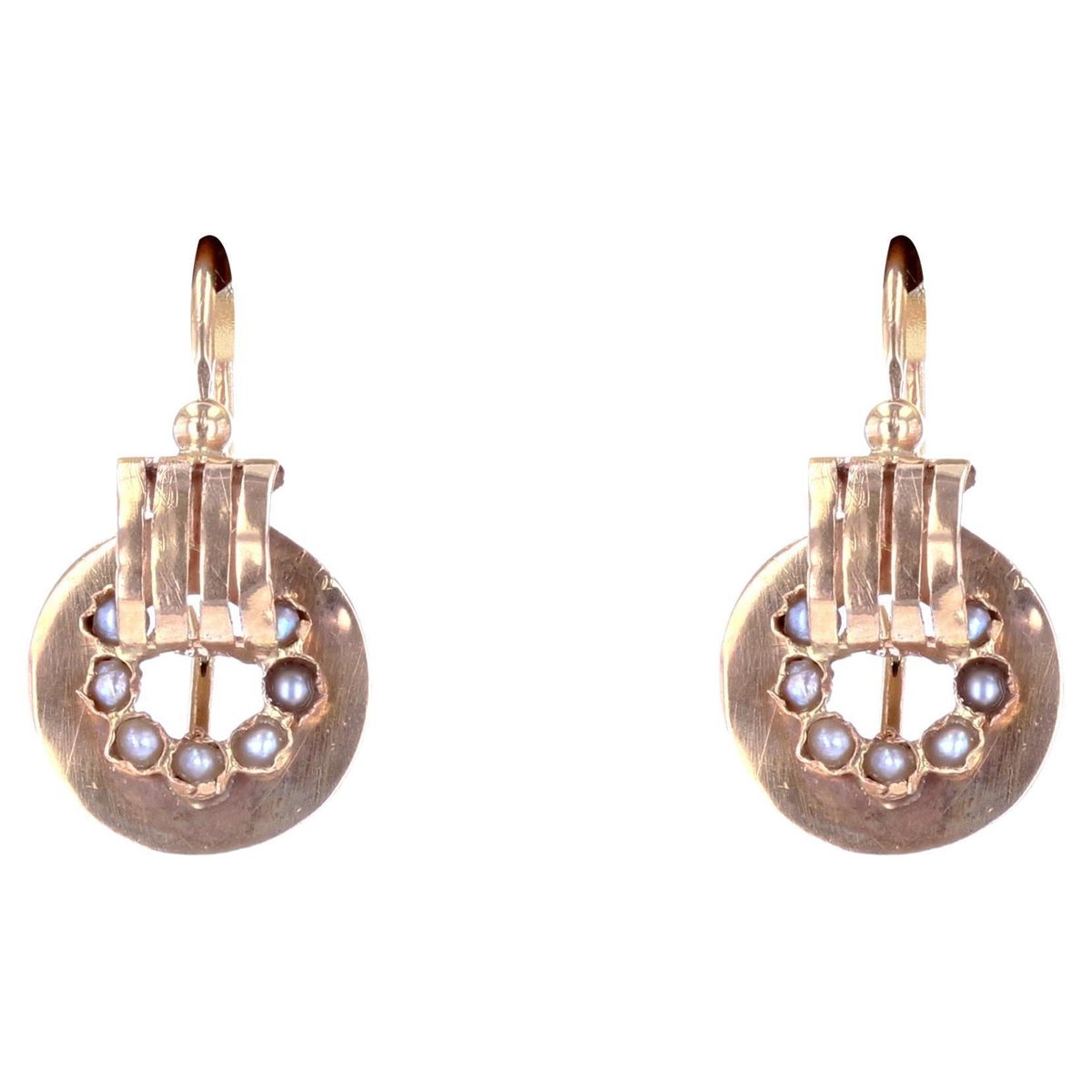 Antique French Earrings in 18K Rose Gold with Natural Pearl