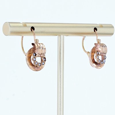 Antique French Earrings in 18K Rose Gold with Natural Pearl