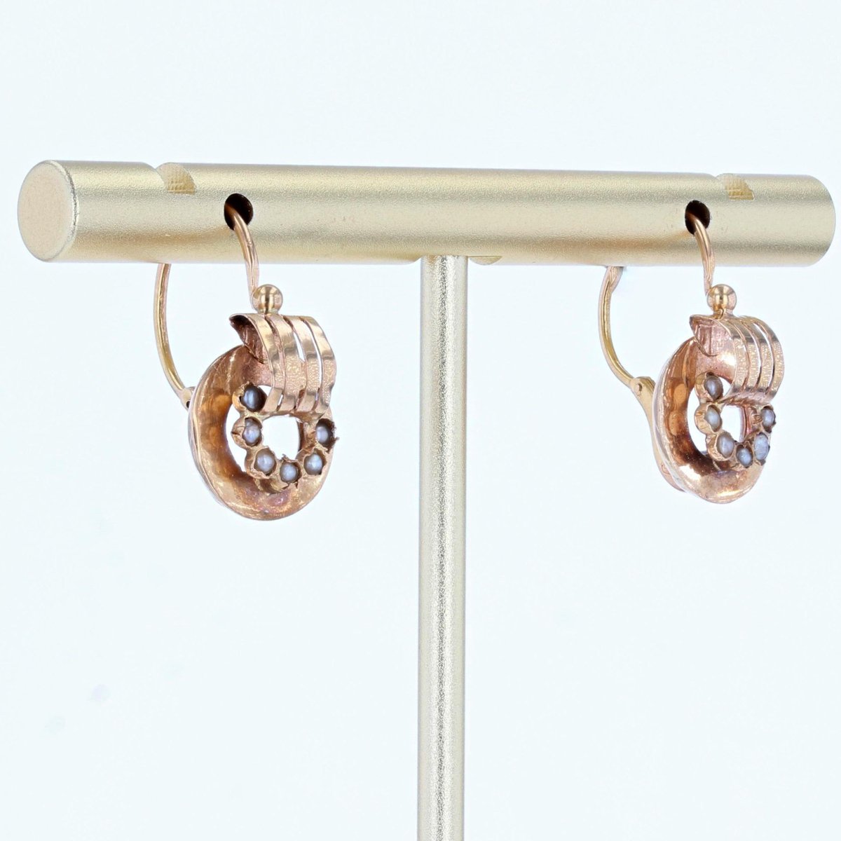 Antique French Earrings in 18K Rose Gold with Natural Pearl