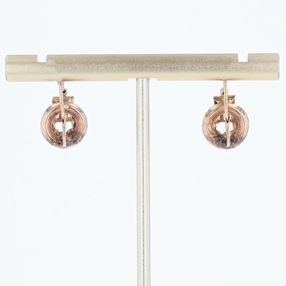 Antique French Earrings in 18K Rose Gold with Natural Pearl