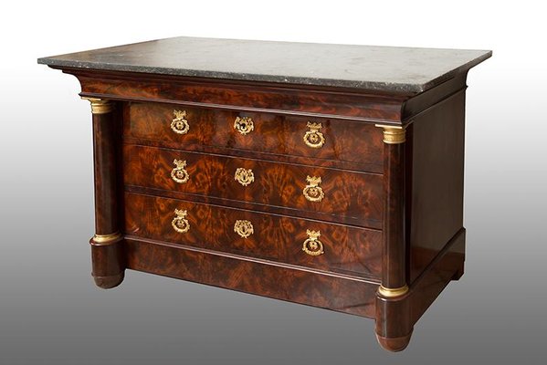 Antique French Empire Chest of Drawers in Mahogany with Belgium Black Marble Top, 1800s-KKK-1398813