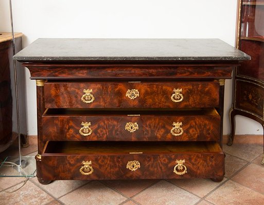 Antique French Empire Chest of Drawers in Mahogany with Belgium Black Marble Top, 1800s-KKK-1398813