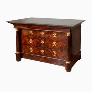 Antique French Empire Chest of Drawers in Mahogany with Belgium Black Marble Top, 1800s-KKK-1398813