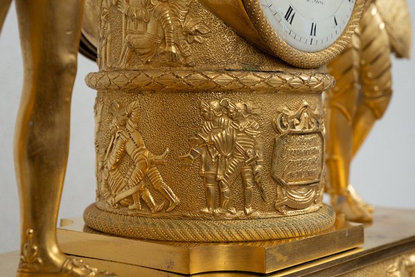 Antique French Empire Clock in Finely Chiseled Golden Bronze, 19th Century-KKK-1447016