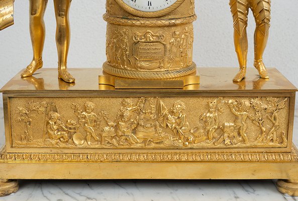 Antique French Empire Clock in Finely Chiseled Golden Bronze, 19th Century-KKK-1447016