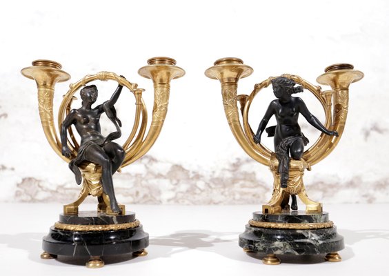 Antique French Empire Gilt Bronze Two-Light Candelabra, 1820, Set of 2-XQB-1812591