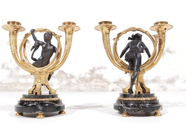 Antique French Empire Gilt Bronze Two-Light Candelabra, 1820, Set of 2-XQB-1812591