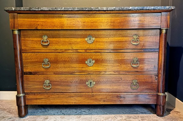 Antique French Empire Walnut & Bronze Chest of Drawers-QRS-579103