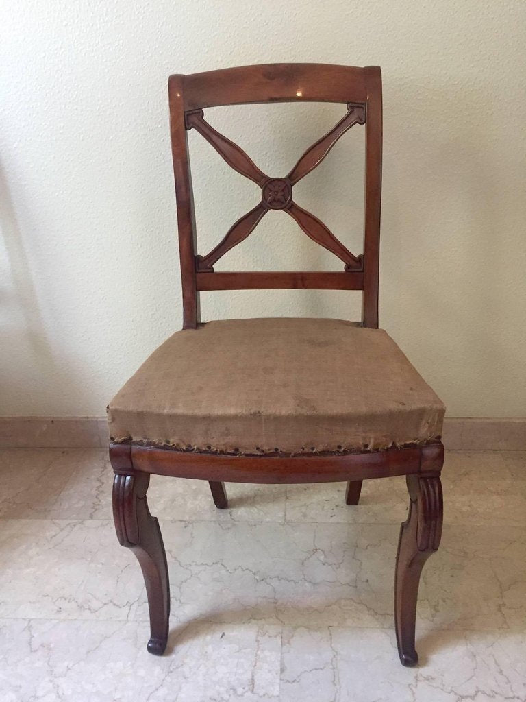 Antique French Empire Walnut Chairs, 1820s, Set of 5