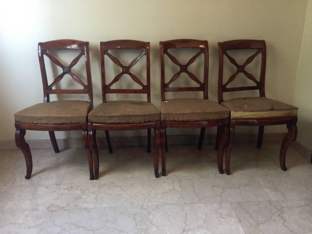 Antique French Empire Walnut Chairs, 1820s, Set of 5