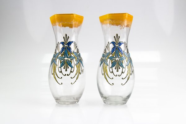 Antique French Enameled Glass Vases from Legras, Set of 2-KEG-562055