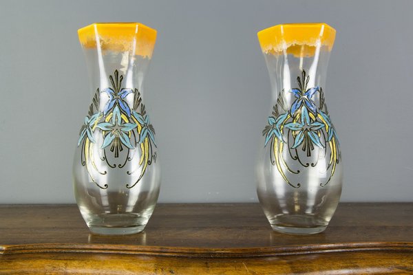 Antique French Enameled Glass Vases from Legras, Set of 2-KEG-562055