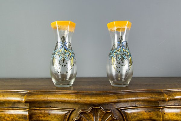 Antique French Enameled Glass Vases from Legras, Set of 2-KEG-562055