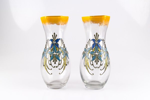 Antique French Enameled Glass Vases from Legras, Set of 2-KEG-562055