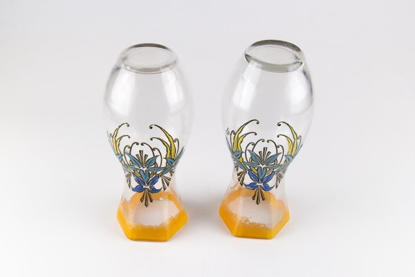 Antique French Enameled Glass Vases from Legras, Set of 2-KEG-562055