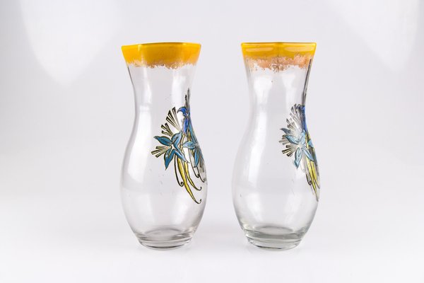 Antique French Enameled Glass Vases from Legras, Set of 2-KEG-562055