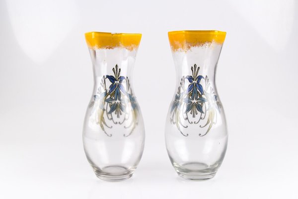 Antique French Enameled Glass Vases from Legras, Set of 2-KEG-562055