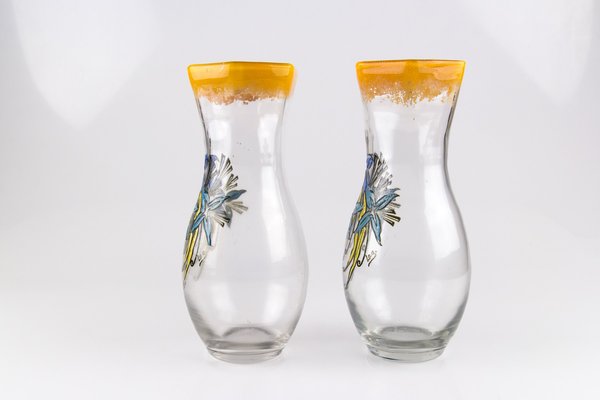 Antique French Enameled Glass Vases from Legras, Set of 2-KEG-562055