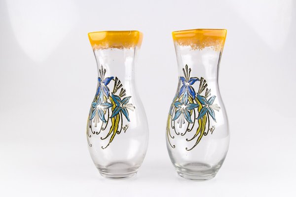 Antique French Enameled Glass Vases from Legras, Set of 2-KEG-562055