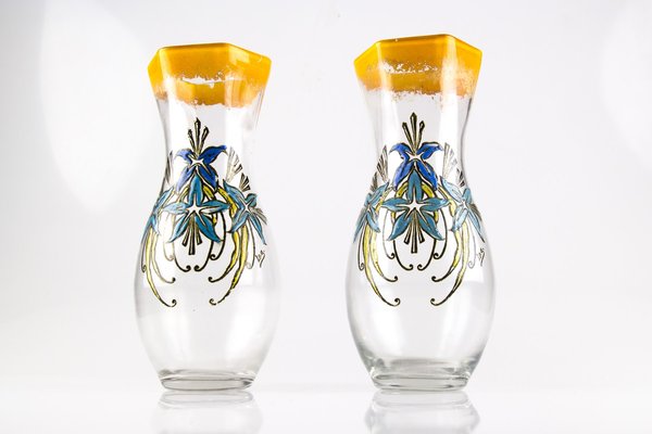 Antique French Enameled Glass Vases from Legras, Set of 2-KEG-562055