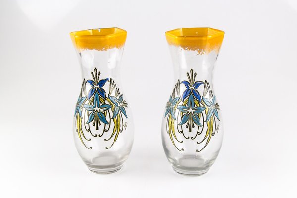 Antique French Enameled Glass Vases from Legras, Set of 2-KEG-562055