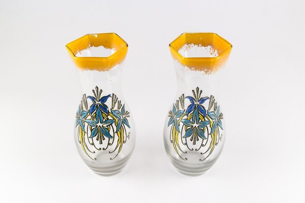 Antique French Enameled Glass Vases from Legras, Set of 2-KEG-562055