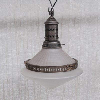 Antique French Glass & Brass Conical Pendant Light-JRP-1355194