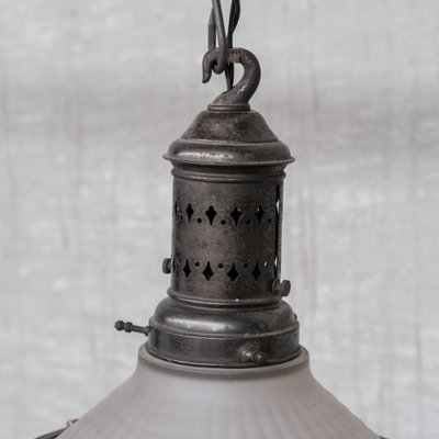 Antique French Glass & Brass Conical Pendant Light-JRP-1355194