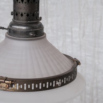 Antique French Glass & Brass Conical Pendant Light-JRP-1355180