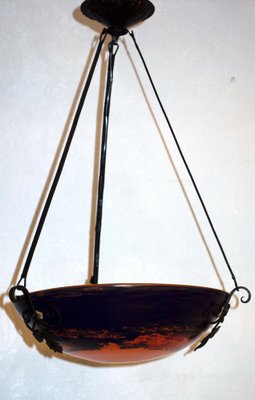 Antique French Hanging Light in Metal and Glass, 1950s-NGU-1777118