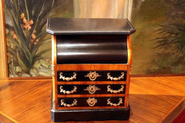 Antique French Jewelry Box Flap Door Miniature Wood Cabinet, 19th Century-AXE-1433369