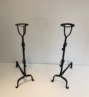 Antique French Landiers in Wrought Iron, Set of 2-BA-767513