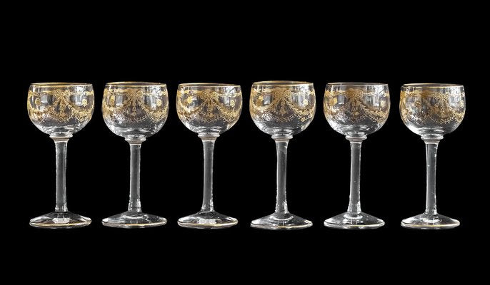 Antique French Liqueur Glasses attributed to Baccarat / Saint Louis Crystal, Set of 6-ZVH-1369236