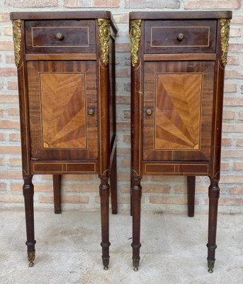 Antique French Louis XVI Walnut and Bronze Nightstands, 1920s, Set of 2-NOU-1743158