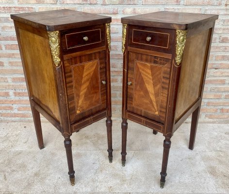 Antique French Louis XVI Walnut and Bronze Nightstands, 1920s, Set of 2-NOU-1743158