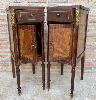 Antique French Louis XVI Walnut and Bronze Nightstands, 1920s, Set of 2-NOU-1743158