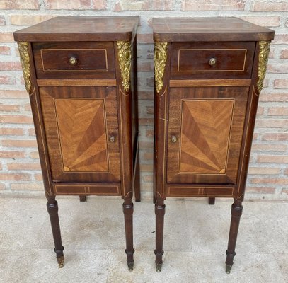 Antique French Louis XVI Walnut and Bronze Nightstands, 1920s, Set of 2-NOU-1743158