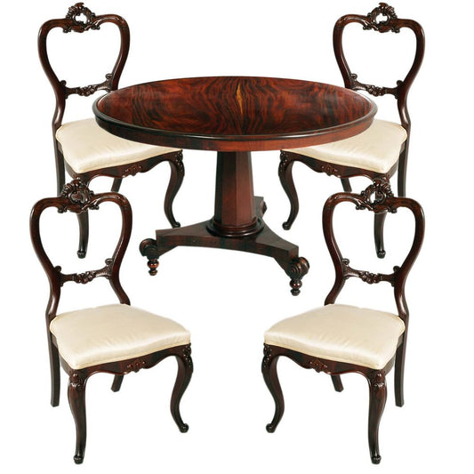 Antique French Mahogany Table and Chairs, 1910, Set of 5