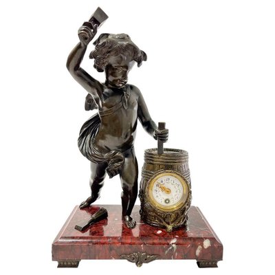 Antique French Mantel Clock in Bronze with Marble Base-UCH-1372784