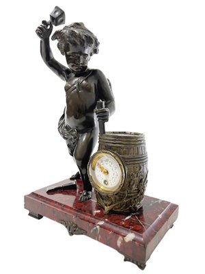 Antique French Mantel Clock in Bronze with Marble Base-UCH-1372784