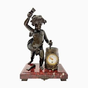 Antique French Mantel Clock in Bronze with Marble Base-UCH-1372784