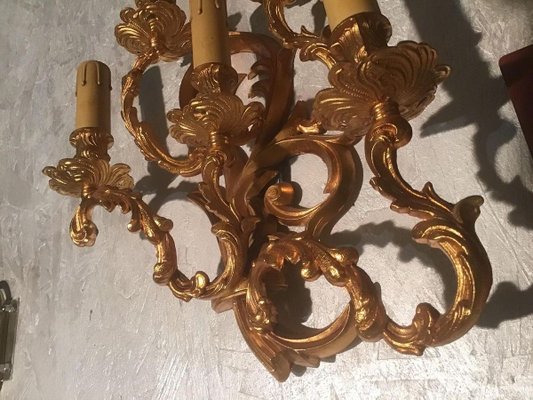 Antique French Model Luigi Chandelier Gilded Sconces, 1800s, Set of 2-ERB-626987