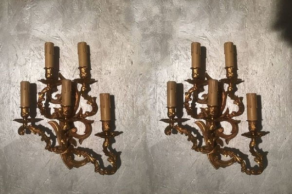 Antique French Model Luigi Chandelier Gilded Sconces, 1800s, Set of 2-ERB-626987