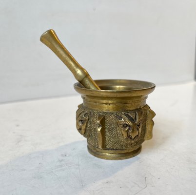 Antique French Mortar with Lion Faces in Bronze-LCR-1261700