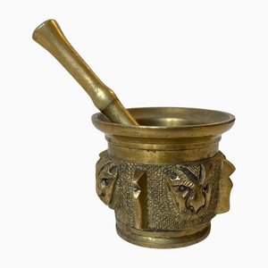 Antique French Mortar with Lion Faces in Bronze-LCR-1261700