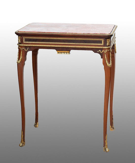 Antique French Napoleon III Coffee Table in Mahogany with Sicilian Jasper Marble Top, 19th Century