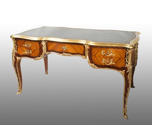 Antique French Napoleon III Desk in Exotic Fine Wood with Gilded Bronze Elements, France, 19th Century-KKK-1749339