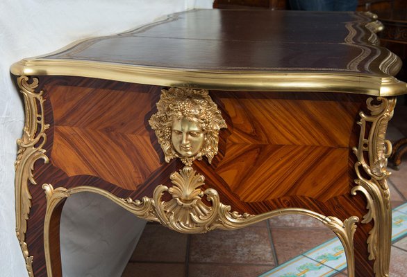 Antique French Napoleon III Desk in Exotic Fine Wood with Gilded Bronze Elements, France, 19th Century-KKK-1749339